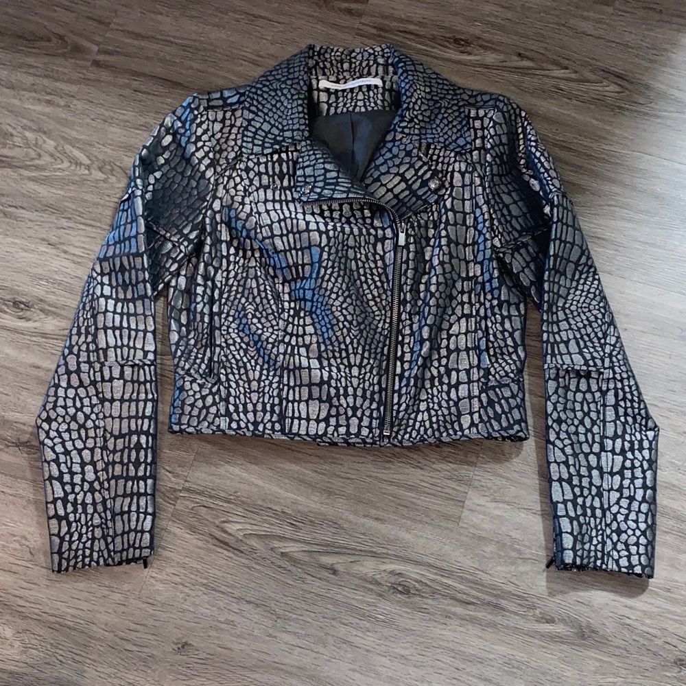 Diane Von Furstenberg Angie Alligator Print Jacquard Moto Jacket